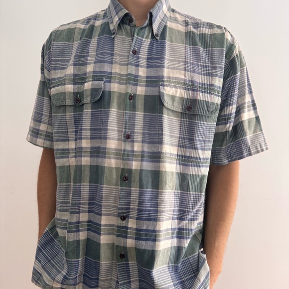 VINTAGE POINT ZERO OVERSIZED PLAID BUTTON UP SHORT SLEEVE SHIRT - L - Picture 1 of 15